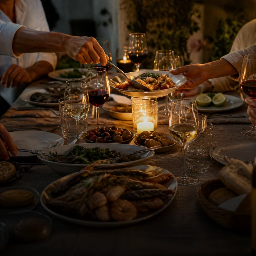 Cena conviviale per gruppi con piatti condivisi